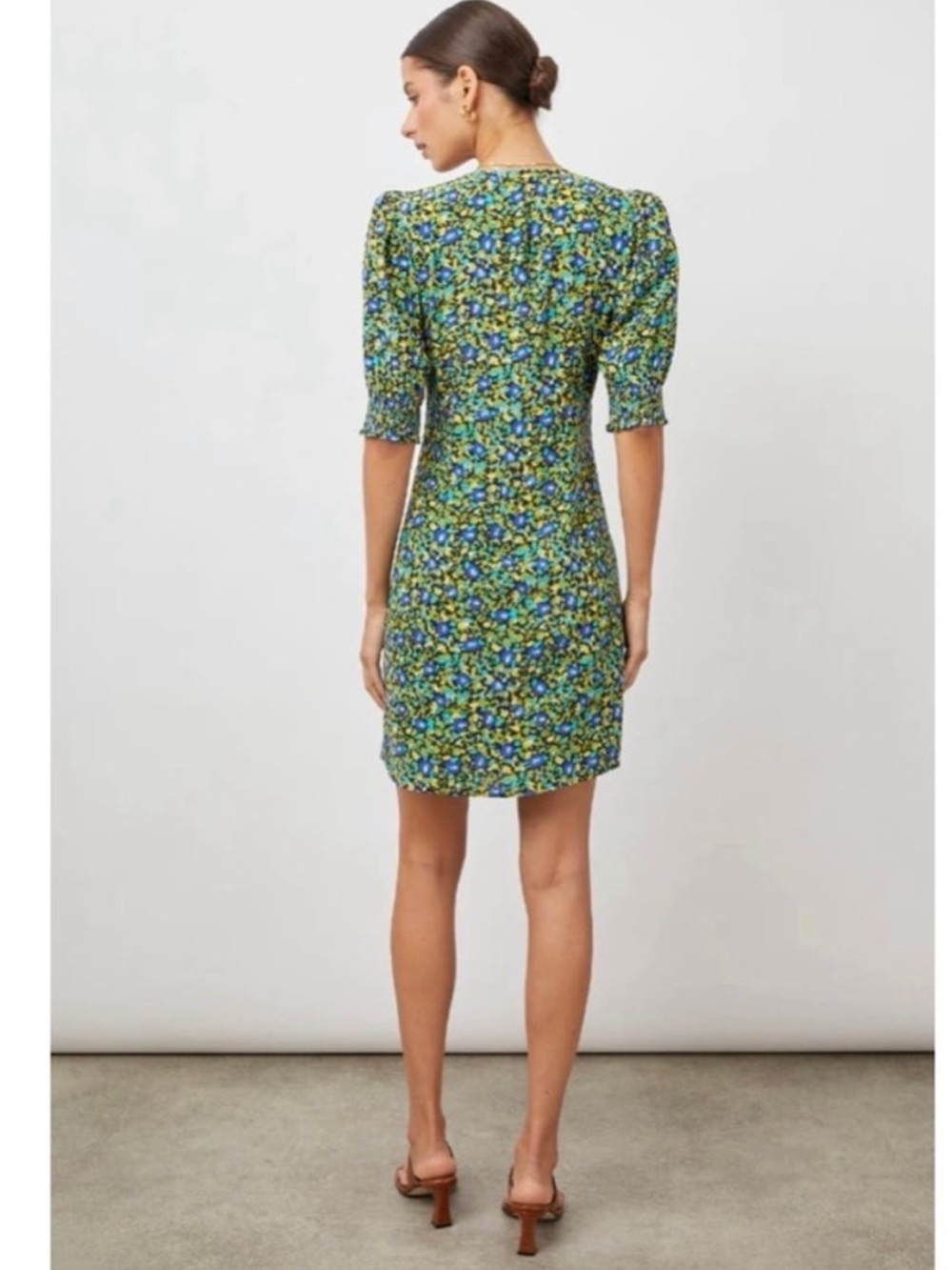 Rails Roma Dress Abstract Garden Print Green Blue Short Sleeve Size Small - Picture 4 of 10